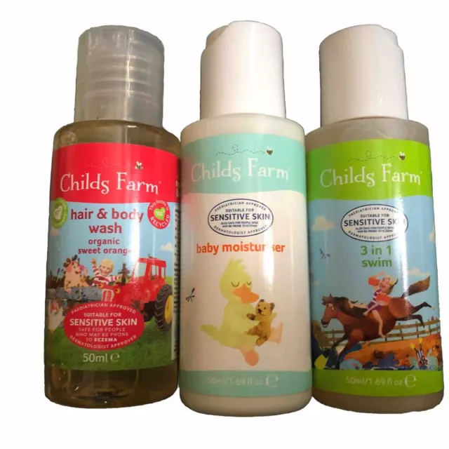 Childs Farm Travel Little Essential:s: Hair &Bod Wash+ Moisturiser+ 3in1 Swim