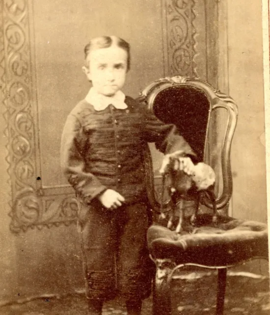 J S Hazard Clapham young boy with pull along toy chair CDV Carte De Visite #18