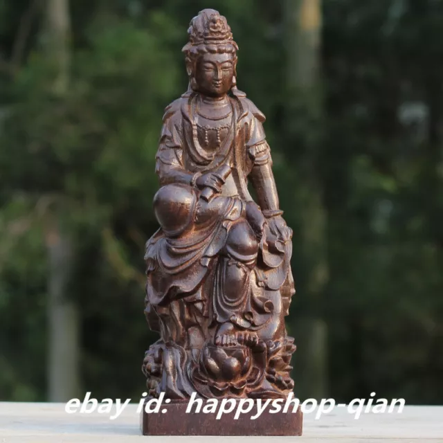 9.4" Chinese Wood Hand-carved Buddhism Kwan-yin Goddess Guan Yin Buddha Statue