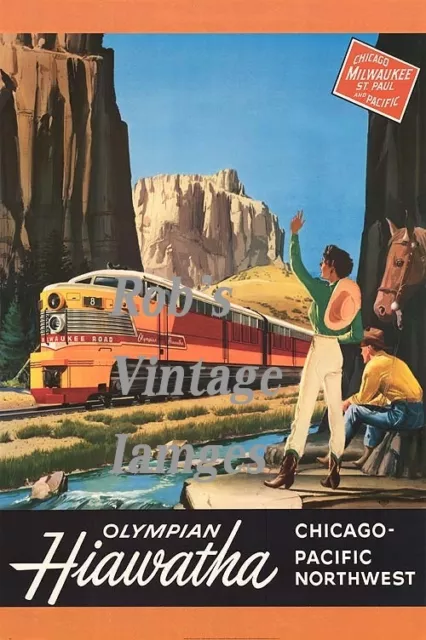 Milwaukee Road Hiawatha Olympian Poster CMSP Railroad Ad photo Chicago