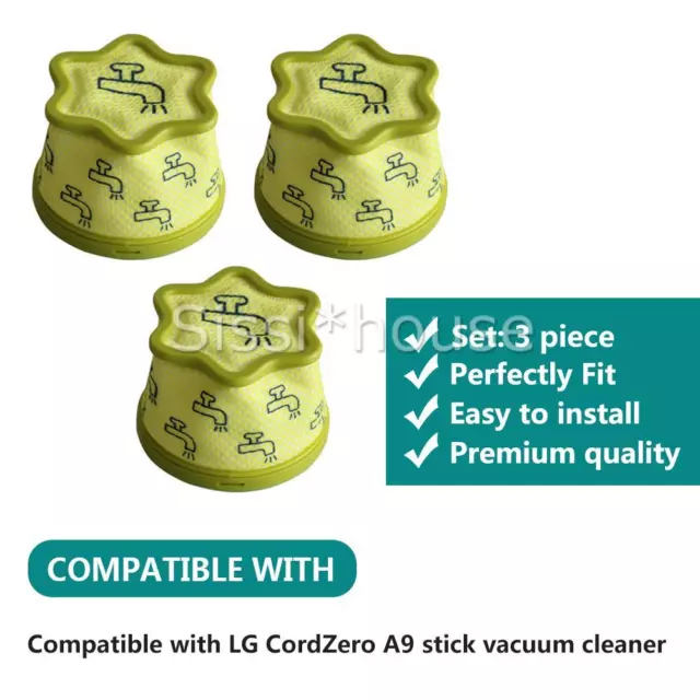 3pcs Pre Filter For LG Cord Zero A9 Stick Vacuum Replacement Filters AU 2