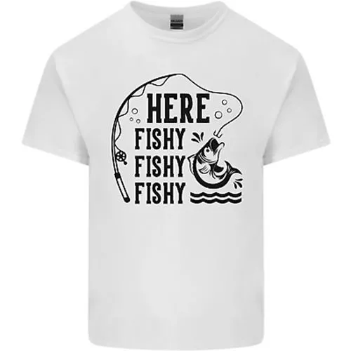 Here Fishy Fishy Funny Fishing Fisherman Mens Cotton T-Shirt Tee Top