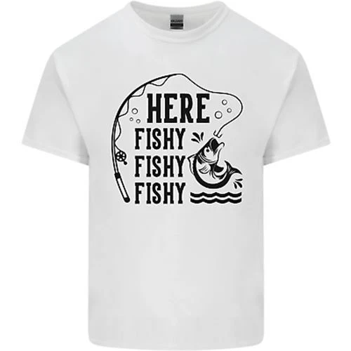 Here Fishy Fishy Funny Fishing Fisherman Mens Cotton T-Shirt Tee Top