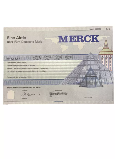 Merck KGaA 5 DM Aktie Musterdruck Darmstadt 1995