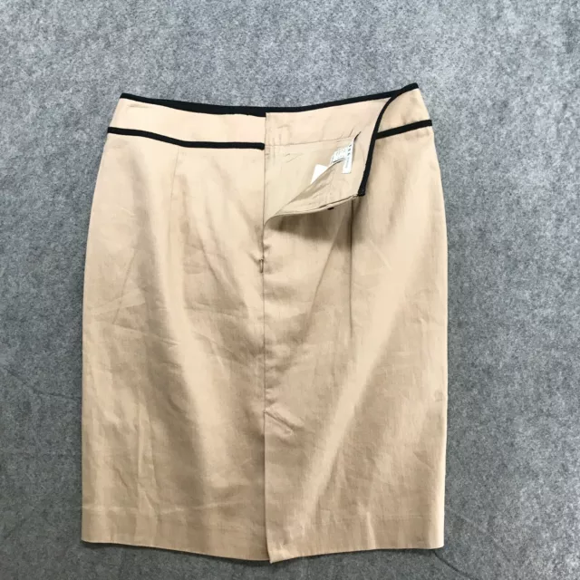 MNG by Mango Skirt Womens Size 10 Rear Zip Tan Black Trim Linen Blend Pencil NWT