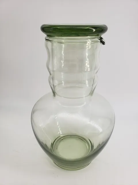 Green Glass Tumble up, Bedside Water Carafe, Rippled Neck