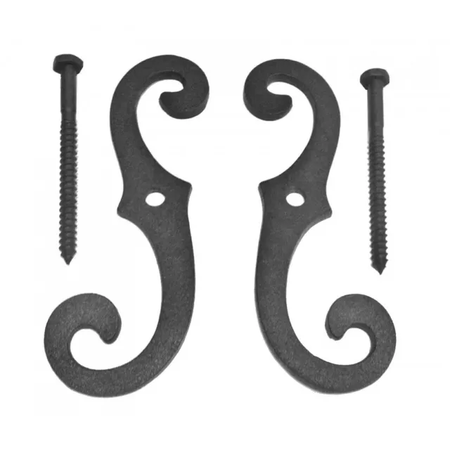 VINTAGE BLACK CAST IRON S SHAPED SHUTTER DOGS - RSF Finish