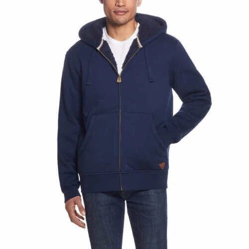 Weatherproof Vintage Men’s Sherpa Lined Full Zip Hoodie, Medium, Blue