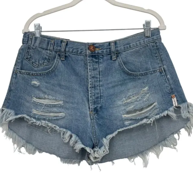 Revolve One X One Teaspoon Size 28 Button High Rise Distressed Denim Shorts