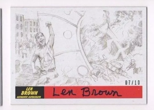 2017 Mars Attacks Revenge autograph card Len Brown P-50 Watch them Burn 07/10