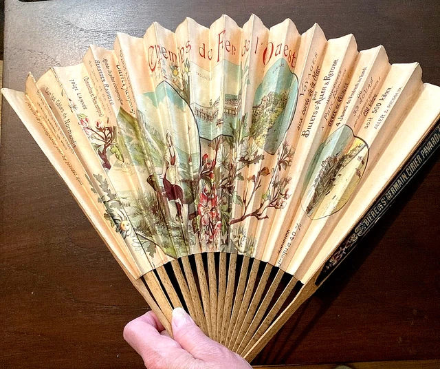 Wonderful 1890s - 1900s Advertising Fan - Travel Steamship or Rail from France