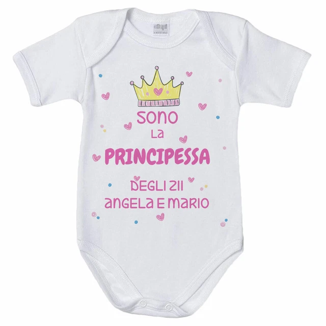 Body neonata personalizzato con nome sono la principessa degli zii con corona...
