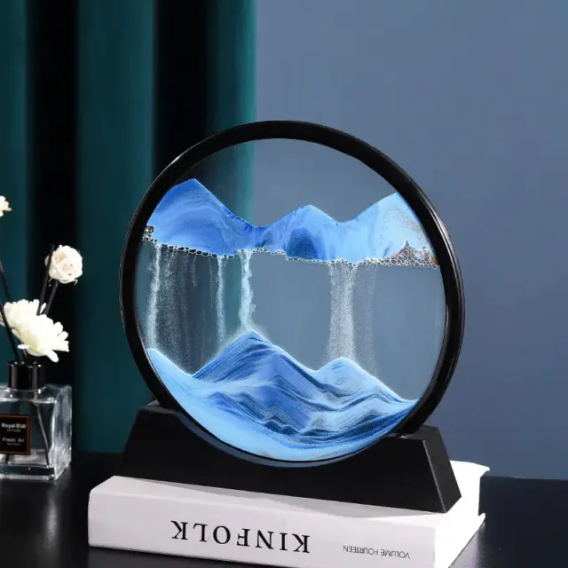 3D Moving Sand Art Picture round Glass Deep Sea Sandscape Hourglass Quicksand Cr