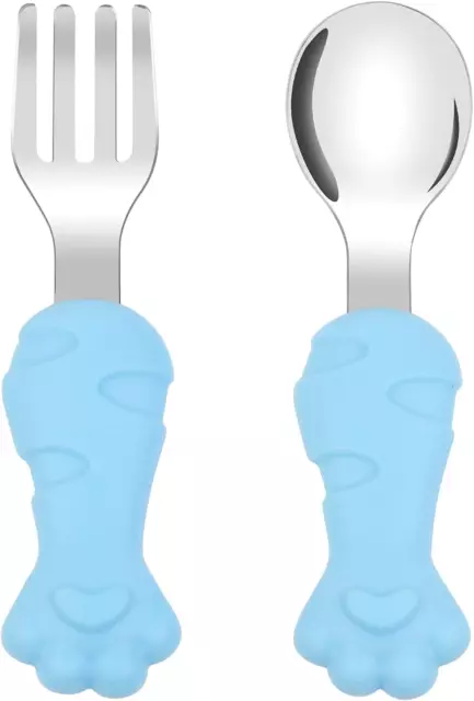 Vicloon Baby Fork and Spoon Set, 2PCS Cutlery Set for Children, Silicone Steel