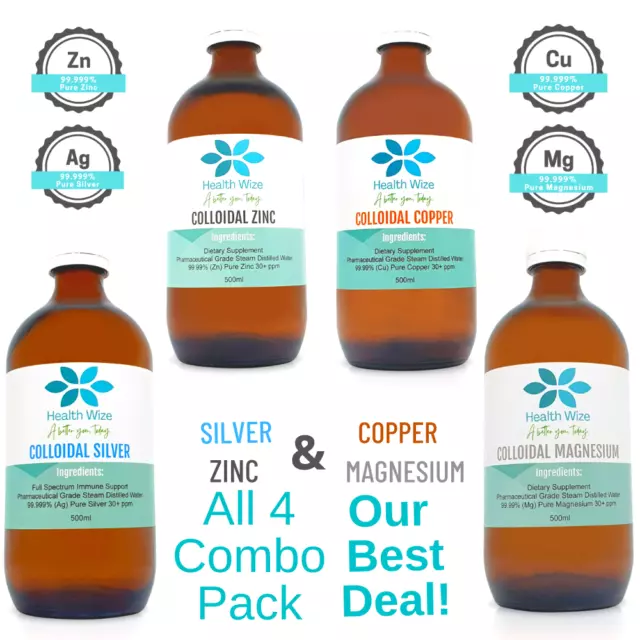 Colloidal Silver Zinc Copper & Magnesium Pure Mineral 30PPM 500ml Finest Nano