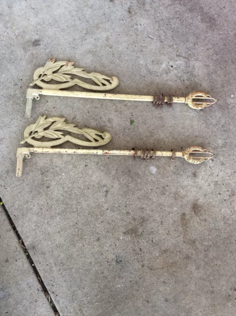 2 Antique Vintage Cast Iron Metal Curtain Drapery Rods Swing A Way-Extending