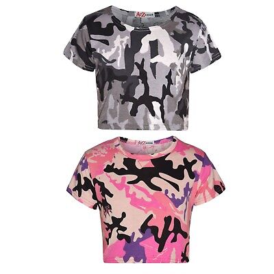 Kids Girls Tops Designer's Camouflage Print Trendy Crop T Shirt Top 5-13 Year