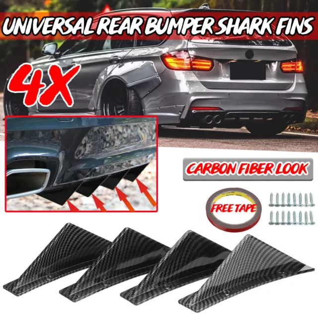 4Pcs Universal Car Rear Body Bumper Diffuser Shark Fin Kit Carbon Fiber Look