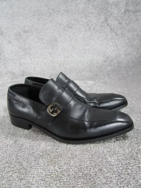 Gucci Loafers Mens Size 10 D GG Logo Black Leather