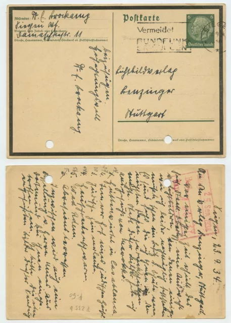106758 - Ganzsache P 235 - Postkarte - Siegen 24.9.1934 nach Stuttgart
