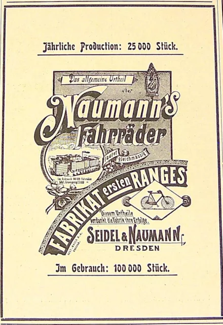 Seidel & Naumann Fahrräder Dresden Reklame Inserat Werbung Anzeige Druck 1897