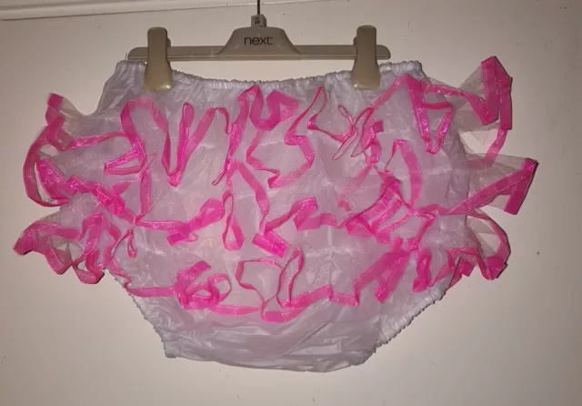 PVC WHITE+ PINK RUFFLED FRILLY SISSY maid diaper nappy adultbaby diaper ...