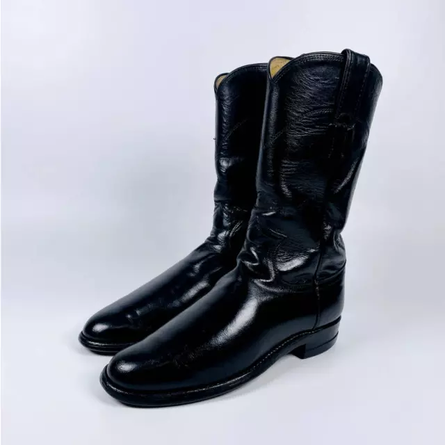 VINTAGE WOMEN'S JUSTIN Roper Boots Mid Calf Black Leather Western Size ...