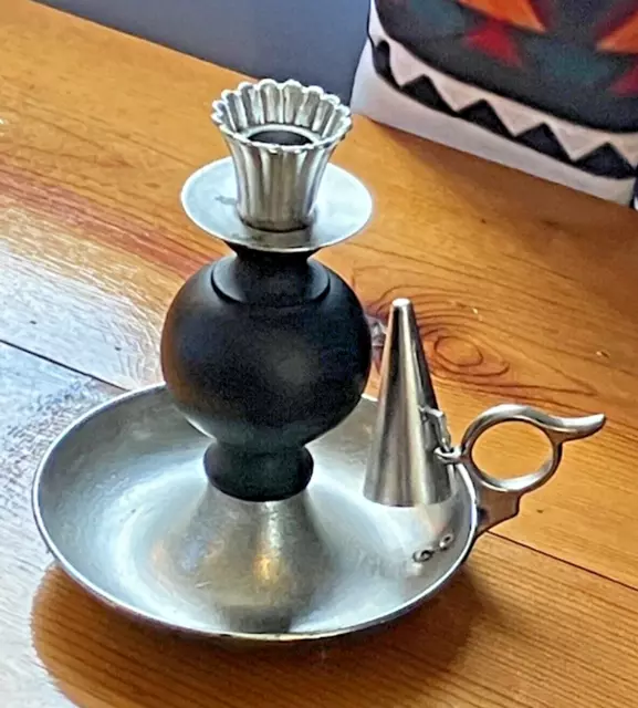 Vintage Antique Style Chamberstick Pewter Candle Stick Holder Stand with Snuffer