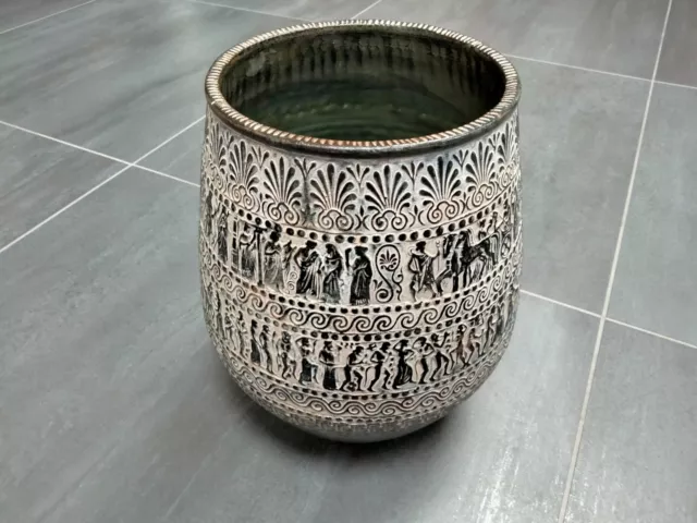Hand-made contemporary ceramic cask vase - Ancient Greek relief design - 26.5 cm