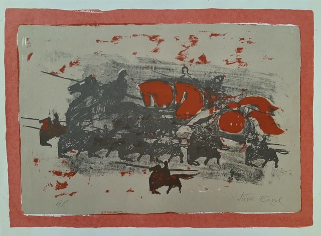 NISSAN ENGEL (1931-2016), Large Lithograph, Spear Holding Knights on Horses, E/A NISSAN ENGEL (1931-2016), Large Lithograph, Spear Holding Knights on Horses, E/A