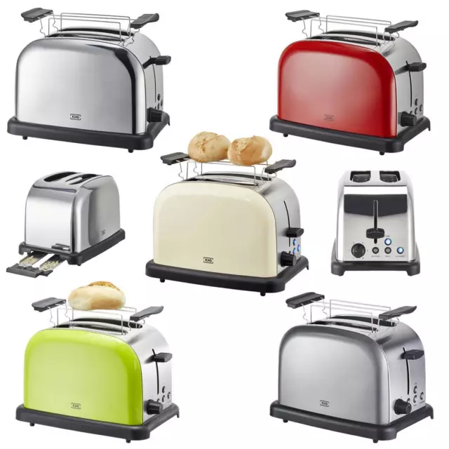 Toaster 2 Scheiben Edelstahl 1000 W Retro Bräunungskontrolle mit Aufsatz KHG