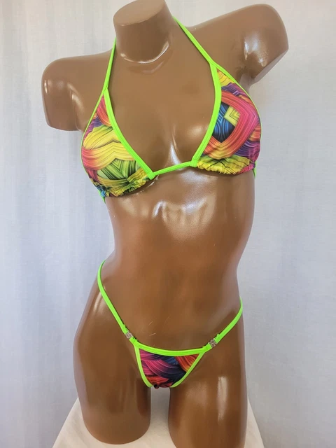New exotic dancer thong bikini 2 piece set  A/B cup Geometric print