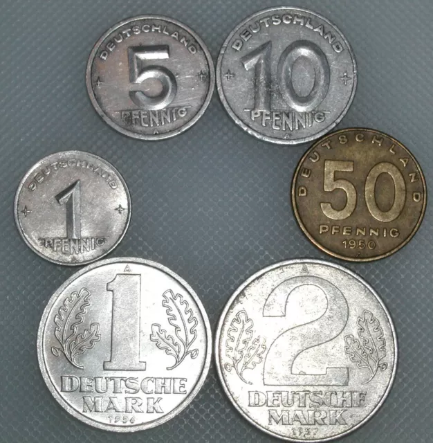 Alte DDR Mark Deutsche Mark Erinnerungssatz 1 Pfennig bis 2 DM