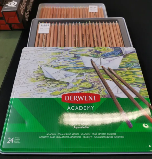 3 Tins Of Derwent 24 Academy Watercolour Pencils 2301942 BRAND NEW