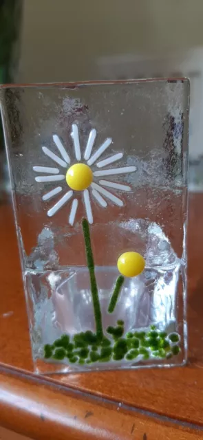 Textured Handmade fused glass  mini Tea Light - Yellow Daisy