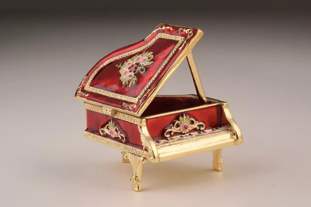 Keren Kopal Red piano with flower Trinket  Box Decorated with Austrian Crystals
