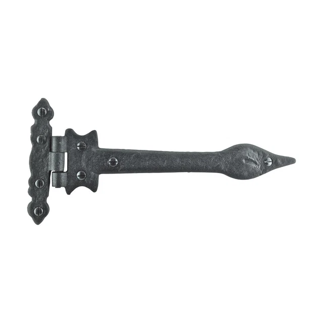 Black Wrought Iron Door Strap Hinge 9" L Colonial Spear Tip Rust Resistant