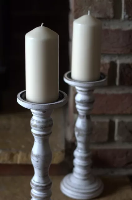 Pair Wooden pillar candlesticks 2