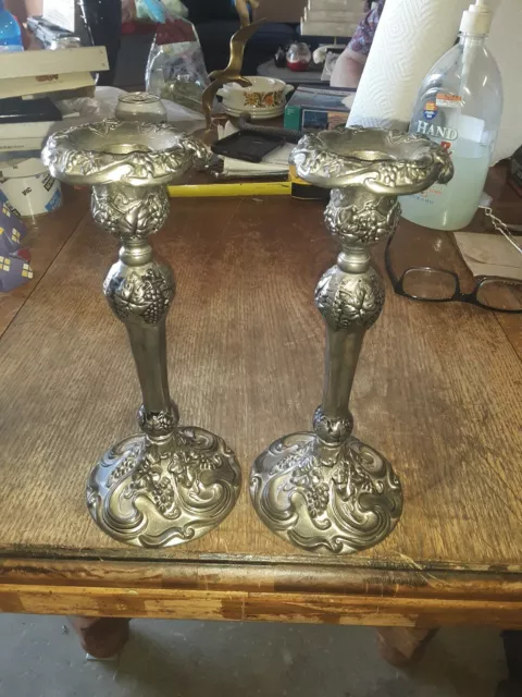 Candle Holders Godinger Baroque Silver Plate 9"Tall--Vintage--SET OF 2