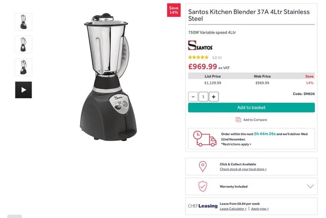 Santos kitchen blender 37A 4Ltr Stainless Steel