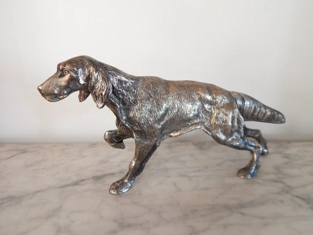 Sculpture Royal Dux - Chien Setter Porcelaine - Crème - Chasse - Bon état