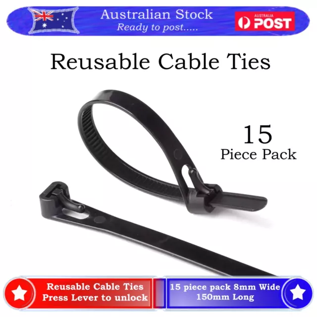 15x Reusable Cable Ties Zip Nylon Plastic Releasable Home Garden Automotive DIY