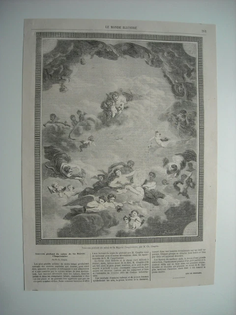 Gravure 1861. Nouveau Plafond Salon Majeste L'imperatrice, Par M. Ch. Chaplin...