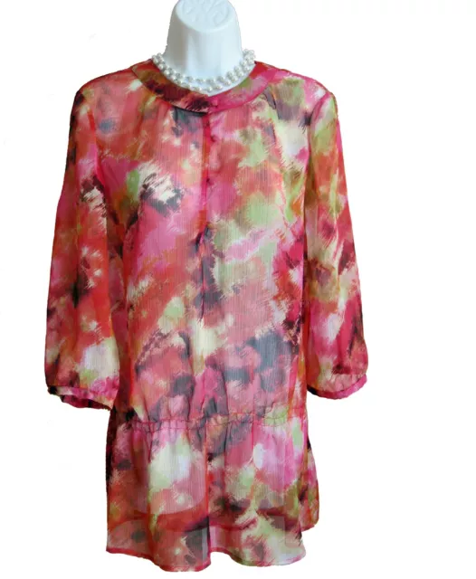 Sheer Chiffon Chicos Shirt Size 0 4 6 XS Chico's Blouson Blouse Pullover Floral