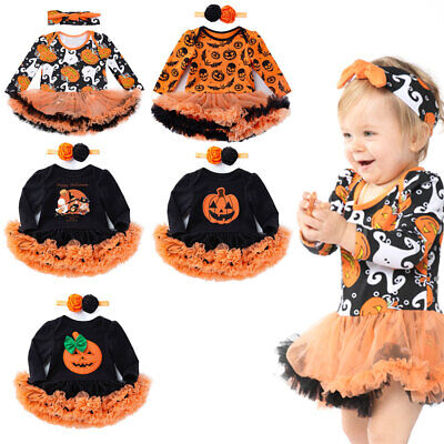 Infant Baby Girls Halloween Dress Outfits Costume Toddler Romper Dress Headband~