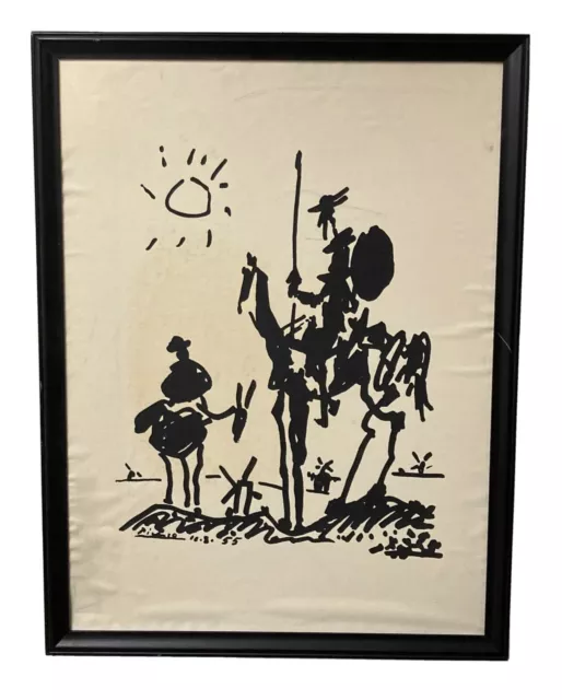 Pablo Picasso Don Quixote Screenprint on Canvas Lambert Studios 1970's Vintage