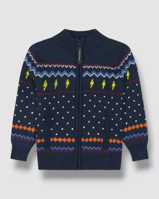 $49 ANDY & EVAN Kids Boy's Blue Novelty Fair Isle Zip-up Sweater Jacket Size 4T