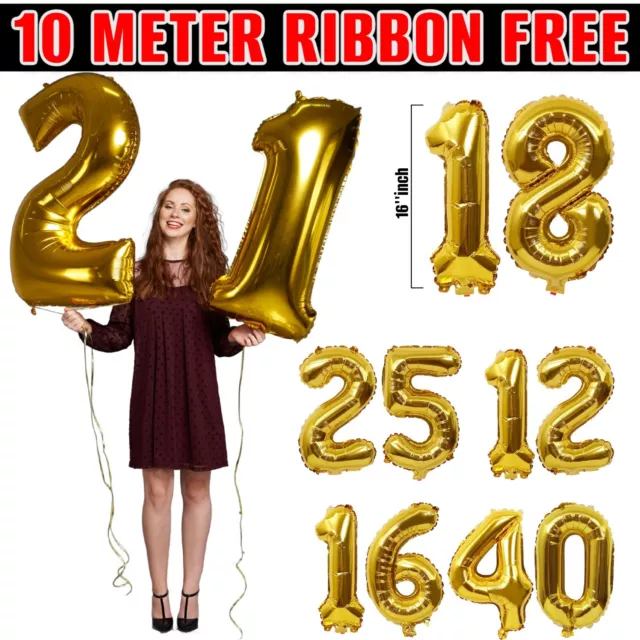 16'' Gold NUMBER Foil Balloons 18th Letters AGE Party Birthday Balloon Decor UK