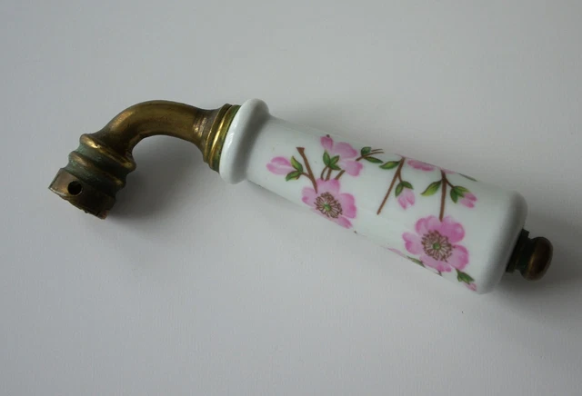 POIGNEE DE PORTE ancienne en porcelaine et laiton decor floral EUR 10