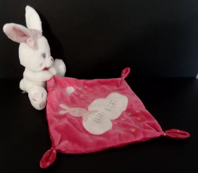 *. DOUDOU PELUCHE SIMBA LAPIN BLANC ROSE BLANC MOUCHOIR happy night - ETAT NEUF*